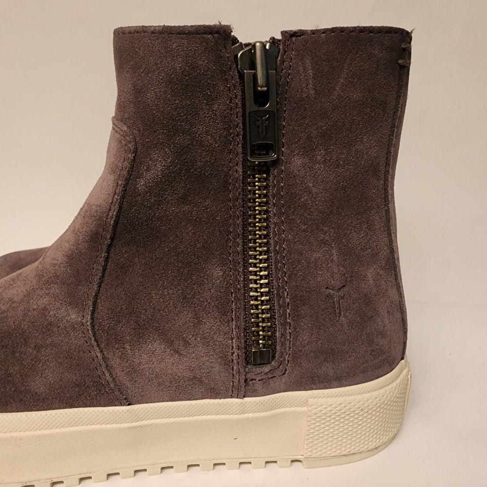 FRYE Gia Lug Shearling Suede Double Zip Boots In Grigio Gray Size 5.5 - Picture 10 of 16